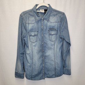 Harley Davidson Women's Large Snap Front Shirt Denim Jean Long Sleeve